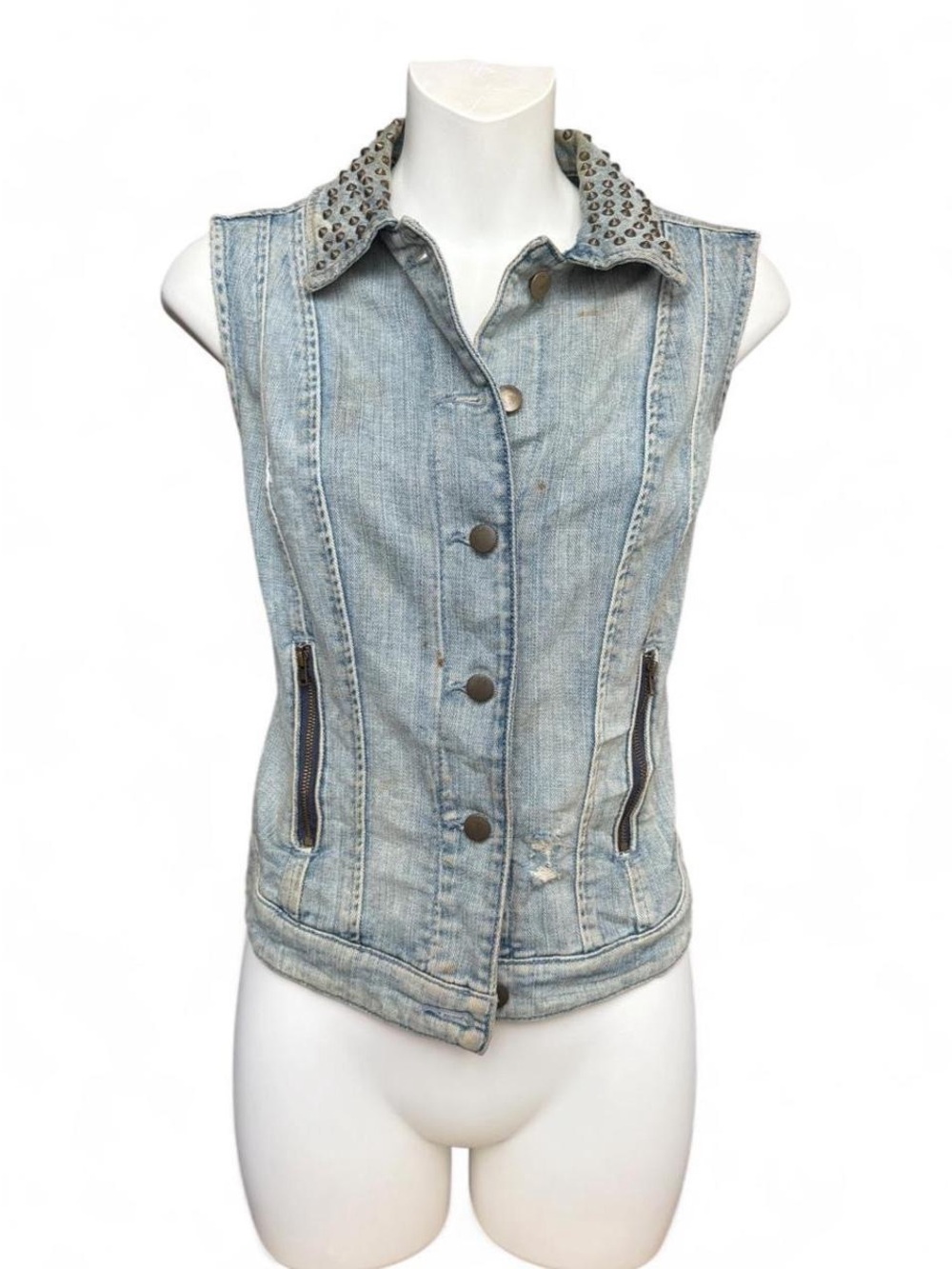 Guess Light Wash Studded Collar Denim Vest